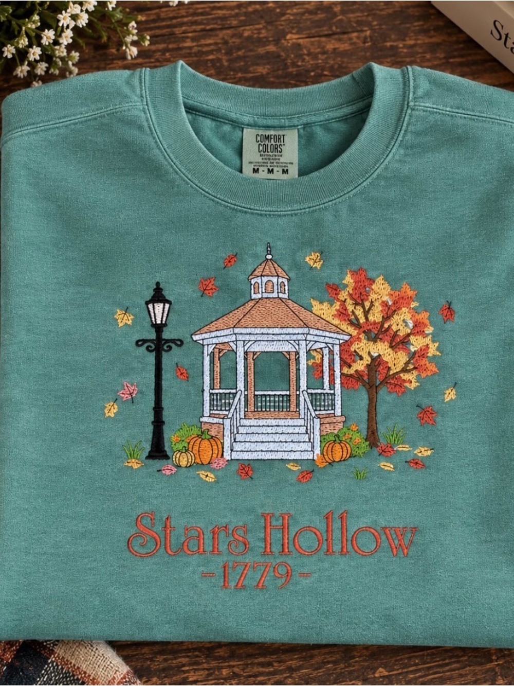 Comfort Colors Teal Gazebo Fall Scene Sweatshirt - Gilmore Girls